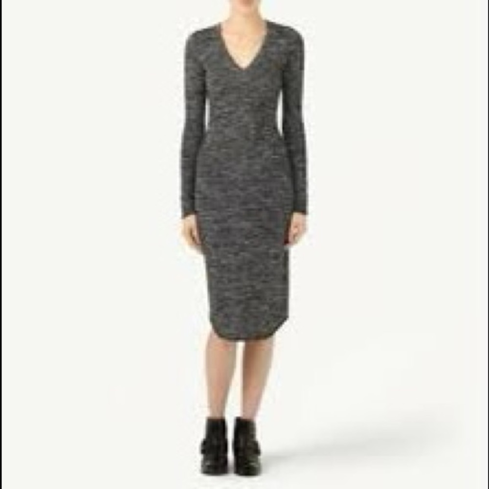 83B8 Minimalist  Black Gray 46% Rayon -3% Spandex  Midi Fitted Dress